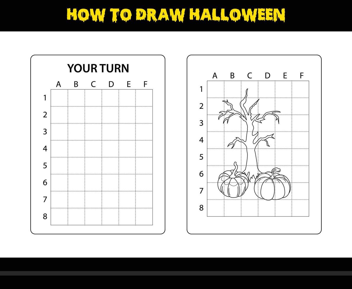 How to draw Halloween for kids. Halloween drawing skill coloring page for kids. vector