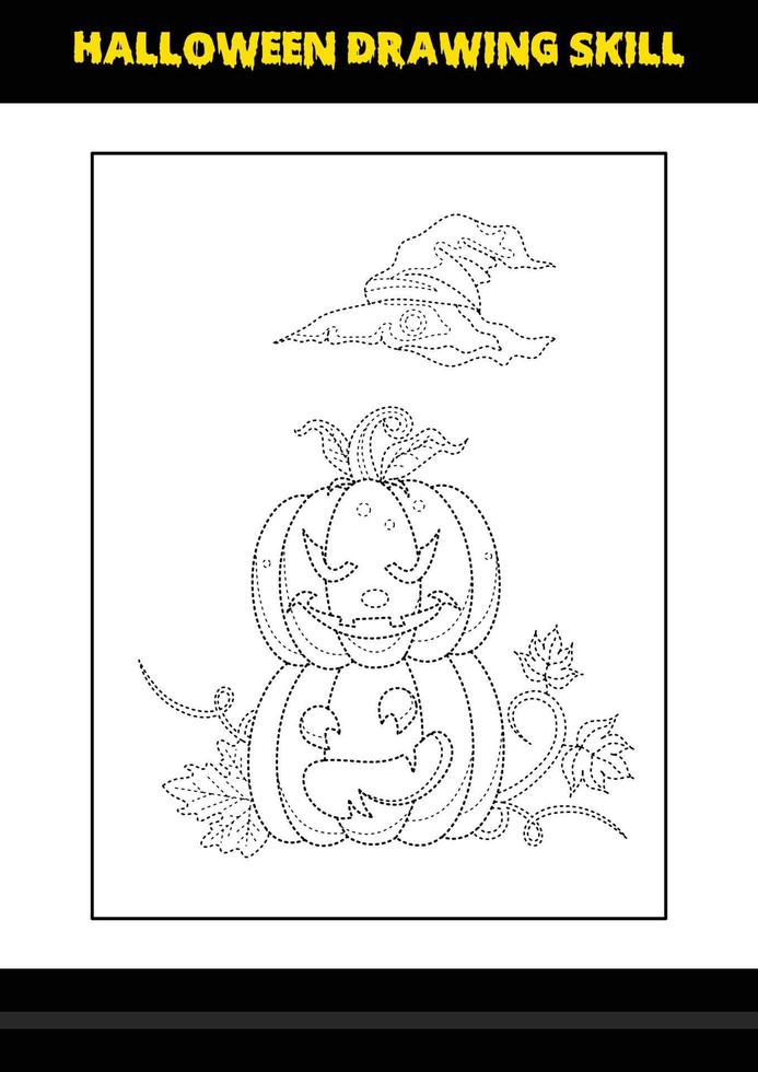 Halloween drawing skill for kids. Halloween drawing skill coloring page for kids. vector