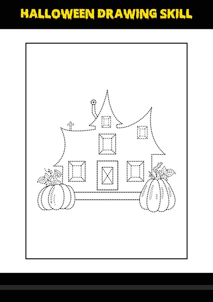 Halloween drawing skill for kids. Halloween drawing skill coloring page for kids. vector