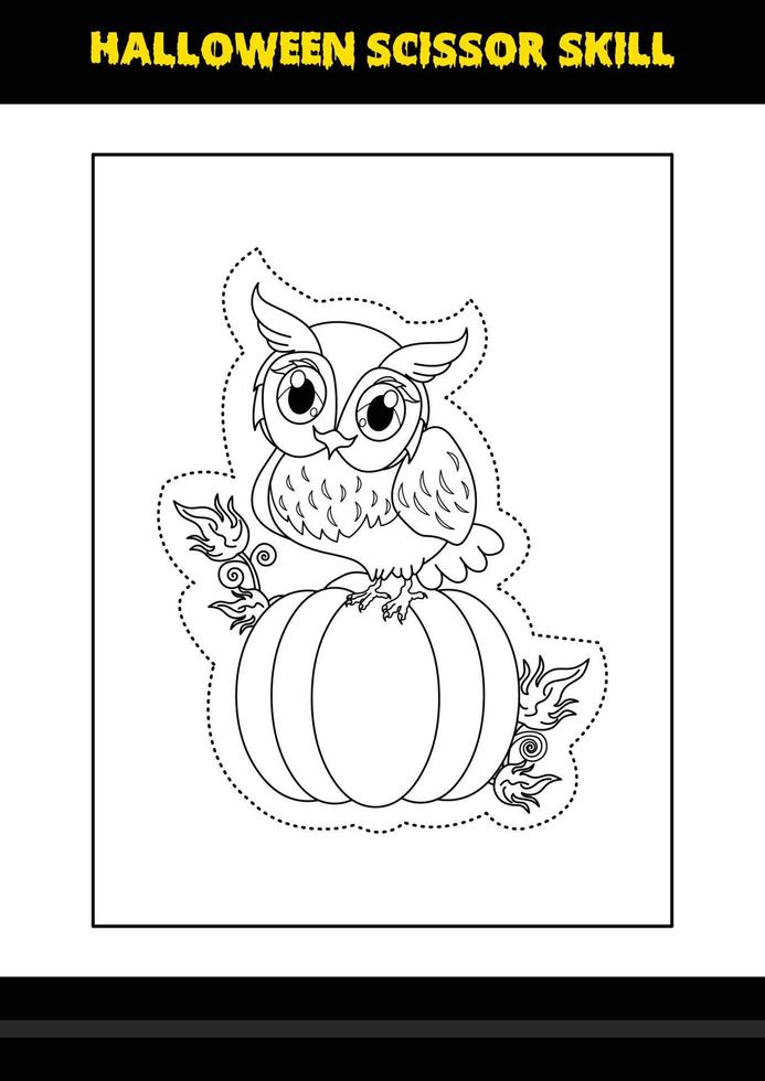 Halloween scissor skill for kids. Halloween scissor skill coloring page for kids. vector