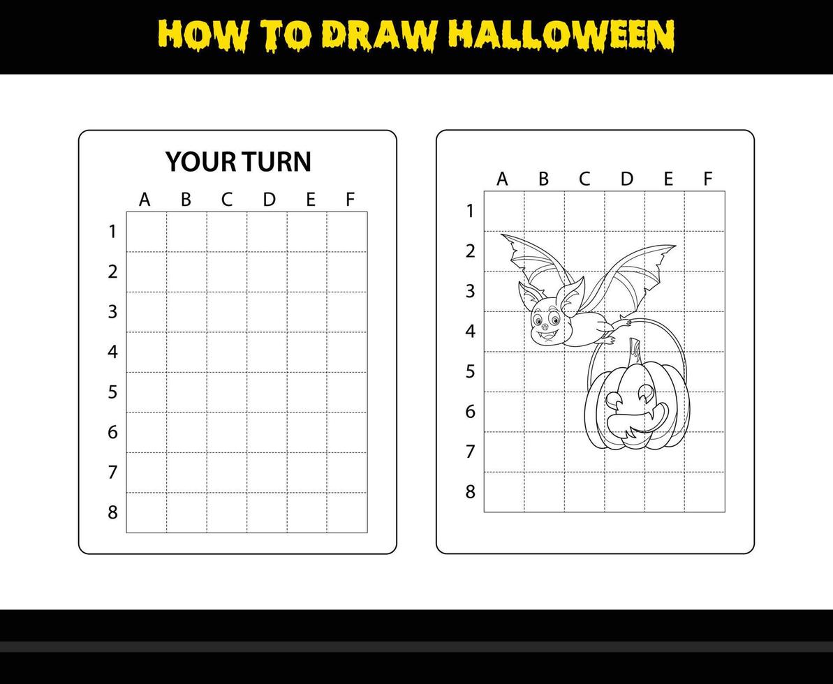 How to draw Halloween for kids. Halloween drawing skill coloring page for kids. vector