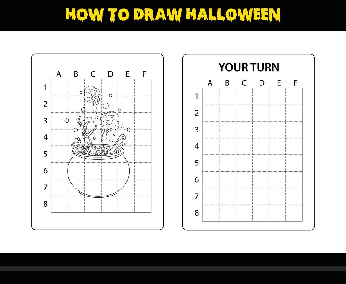 How to draw Halloween for kids. Halloween drawing skill coloring page for kids. vector