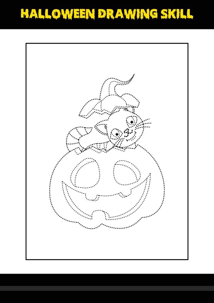 Halloween drawing skill for kids. Halloween drawing skill coloring page for kids. vector