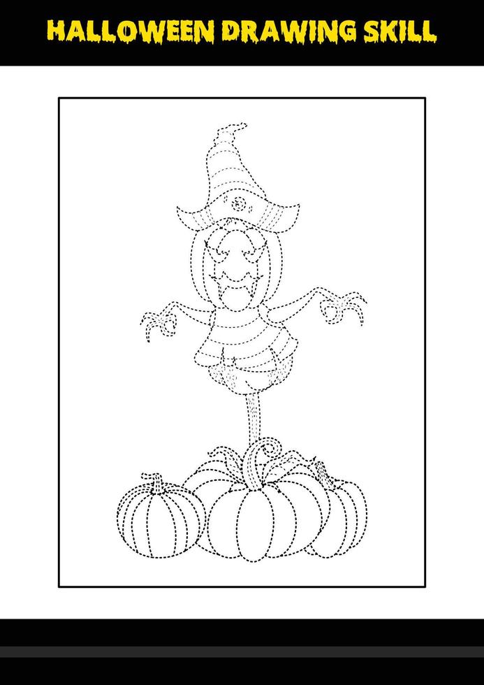 Halloween drawing skill for kids. Halloween drawing skill coloring page for kids. vector