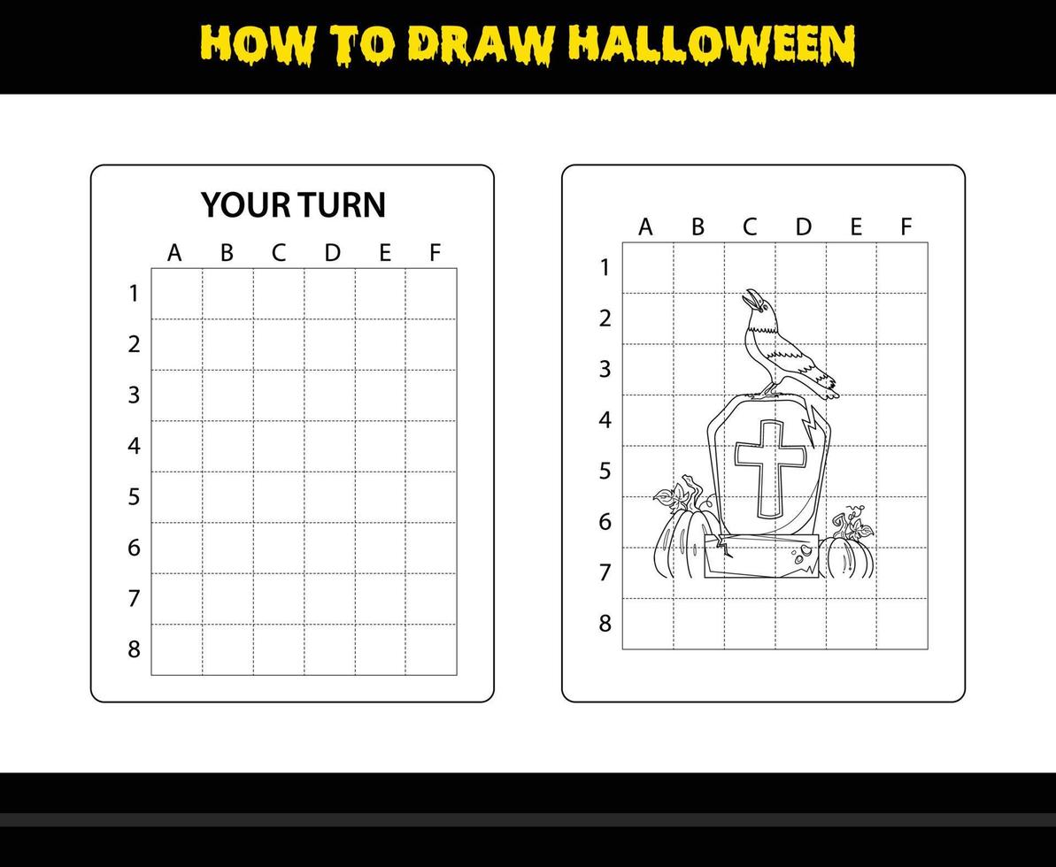 How to draw Halloween for kids. Halloween drawing skill coloring page for kids. vector