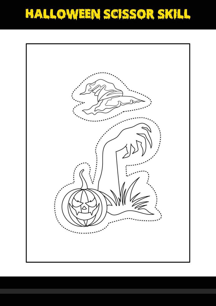 Halloween scissor skill for kids. Halloween scissor skill coloring page for kids. vector