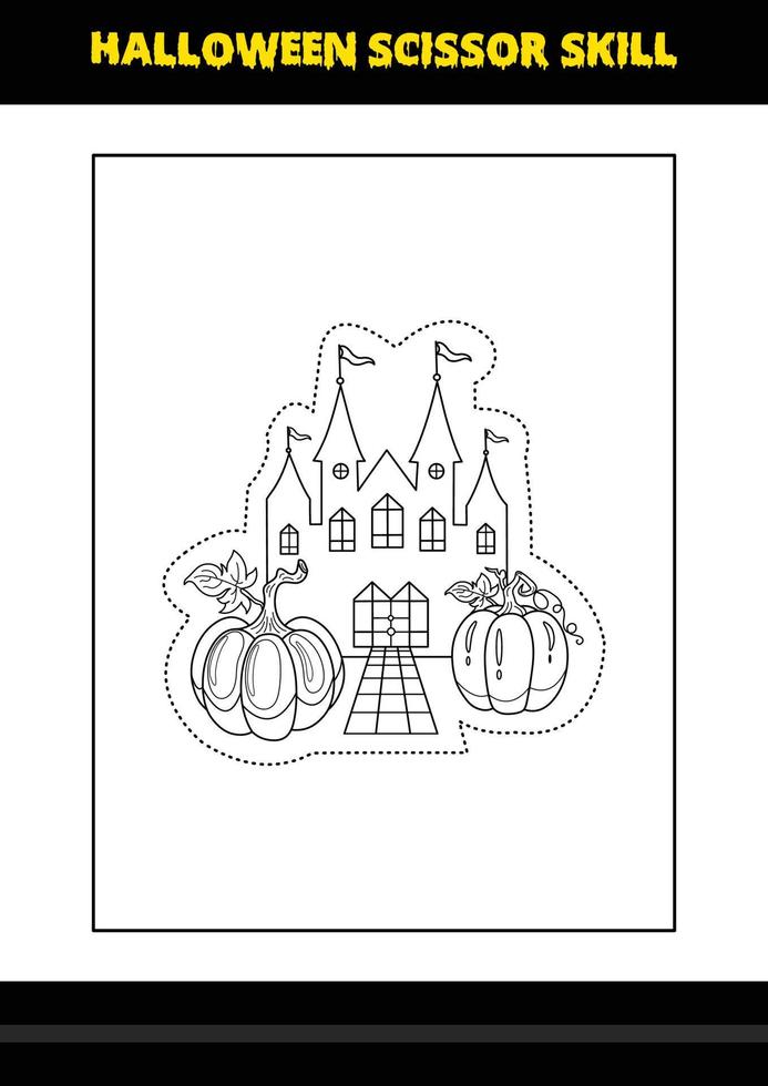 Halloween scissor skill for kids. Halloween scissor skill coloring page for kids. vector