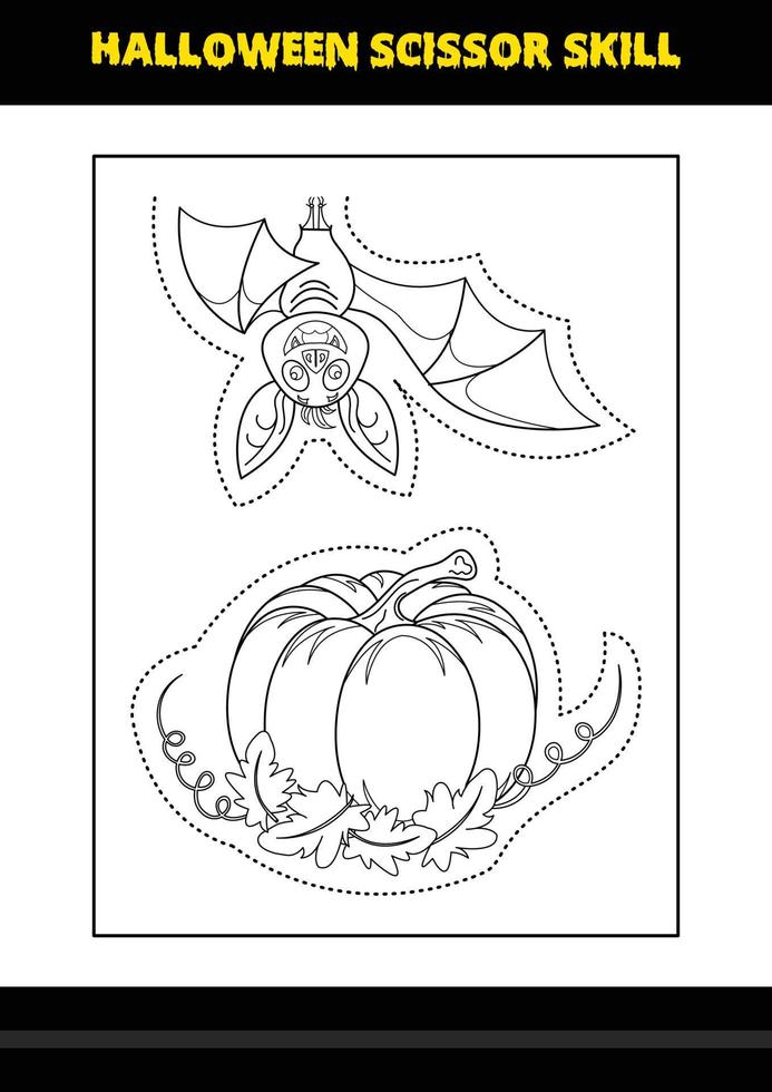 Halloween scissor skill for kids. Halloween scissor skill coloring page for kids. vector