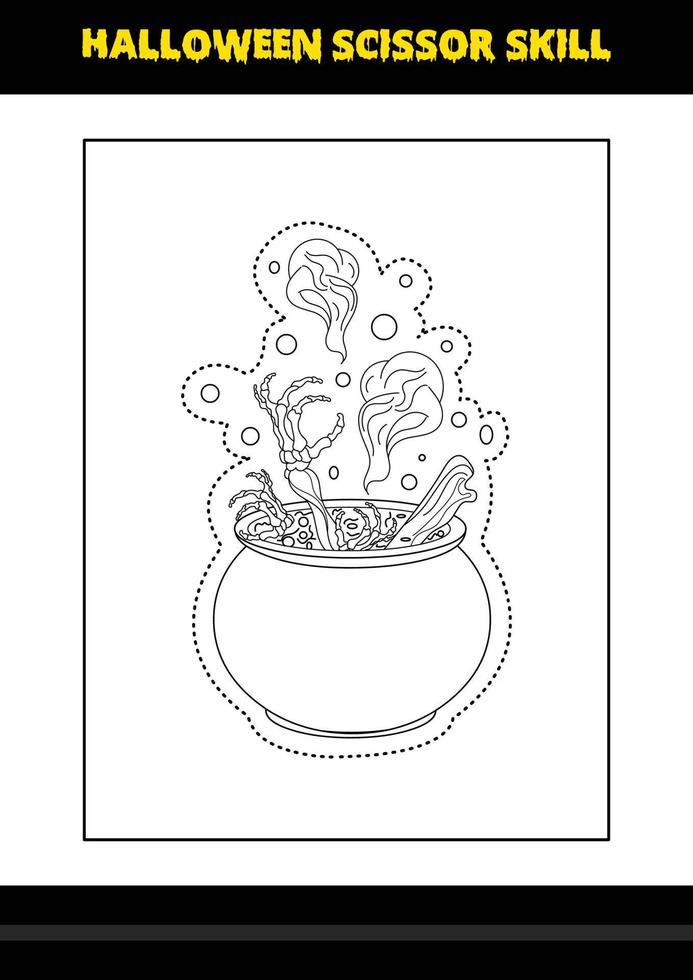 Halloween scissor skill for kids. Halloween scissor skill coloring page for kids. vector