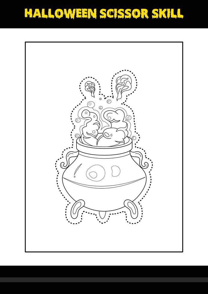 Halloween scissor skill for kids. Halloween scissor skill coloring page for kids. vector