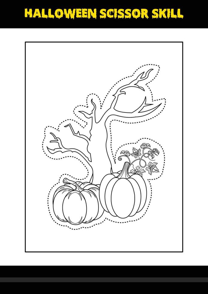 Halloween scissor skill for kids. Halloween scissor skill coloring page for kids. vector