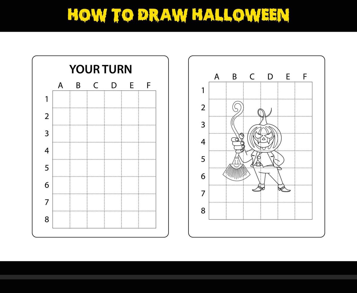 How to draw Halloween for kids. Halloween drawing skill coloring page for kids. vector