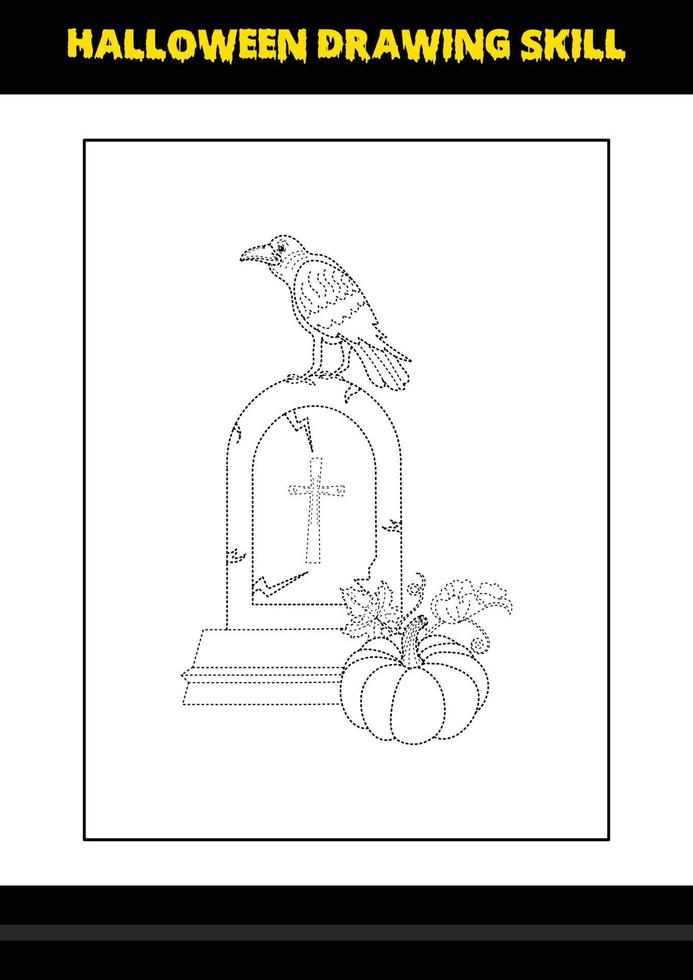 Halloween drawing skill for kids. Halloween drawing skill coloring page for kids. vector