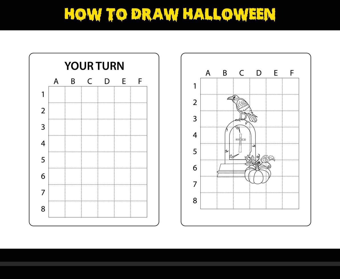 cómo dibujar halloween para niños. Habilidad de dibujo de Halloween página para colorear para niños. vector
