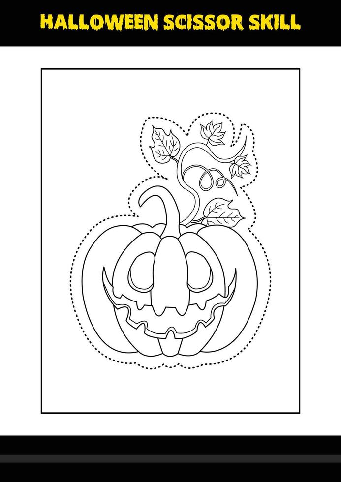 Halloween scissor skill for kids. Halloween scissor skill coloring page for kids. vector