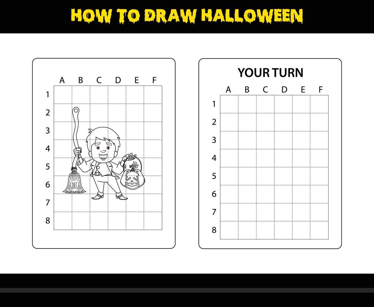 How to draw Halloween for kids. Halloween drawing skill coloring page for kids. vector