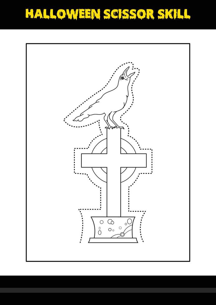 Halloween scissor skill for kids. Halloween scissor skill coloring page for kids. vector