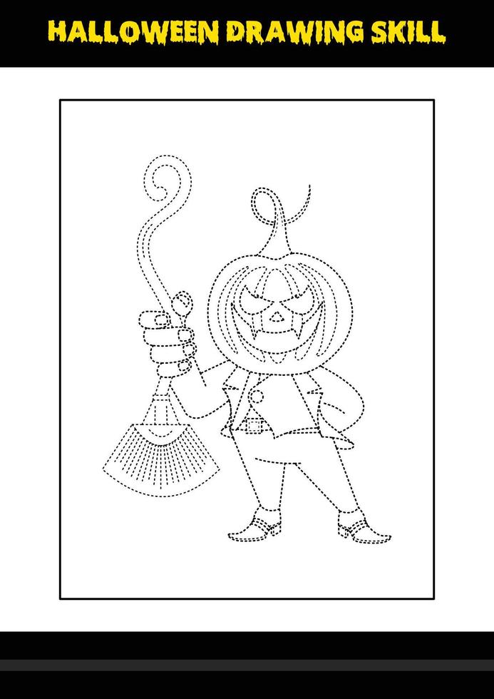 Halloween drawing skill for kids. Halloween drawing skill coloring page for kids. vector