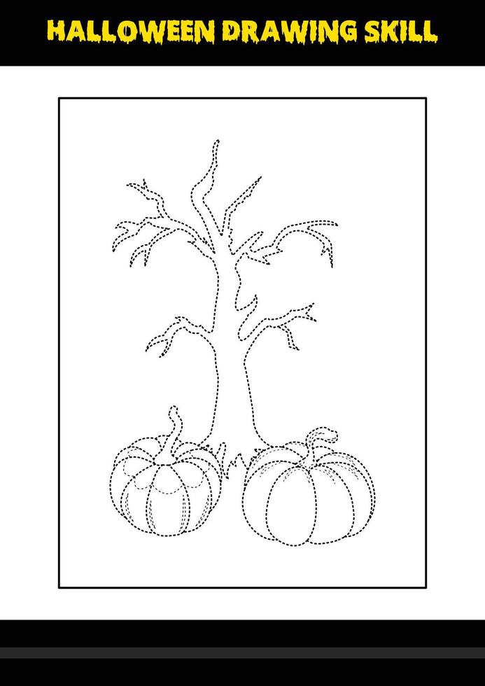 Halloween drawing skill for kids. Halloween drawing skill coloring page for kids. vector