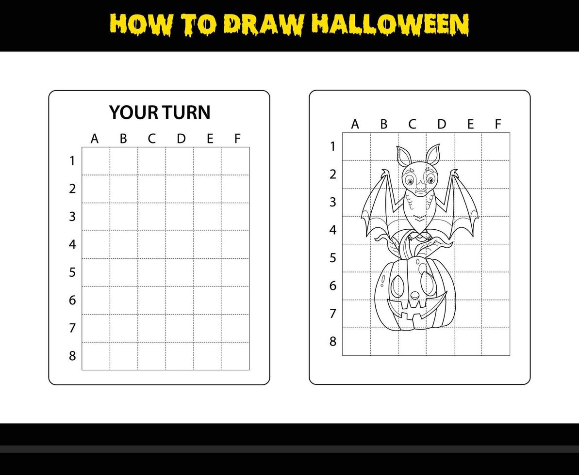 How to draw Halloween for kids. Halloween drawing skill coloring page for kids. vector