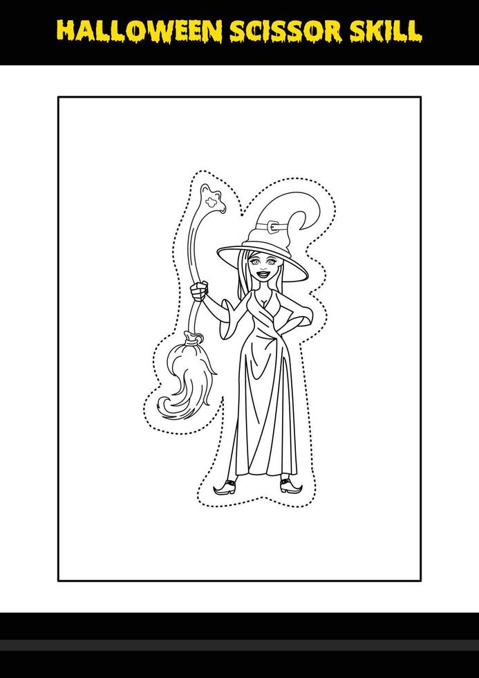 Halloween scissor skill for kids. Halloween scissor skill coloring page for kids. vector