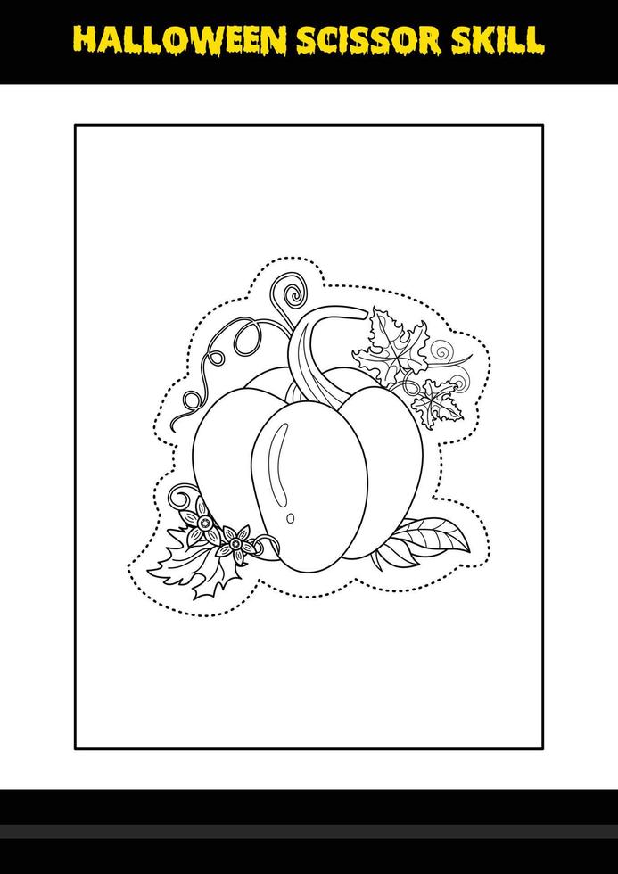 Halloween scissor skill for kids. Halloween scissor skill coloring page for kids. vector