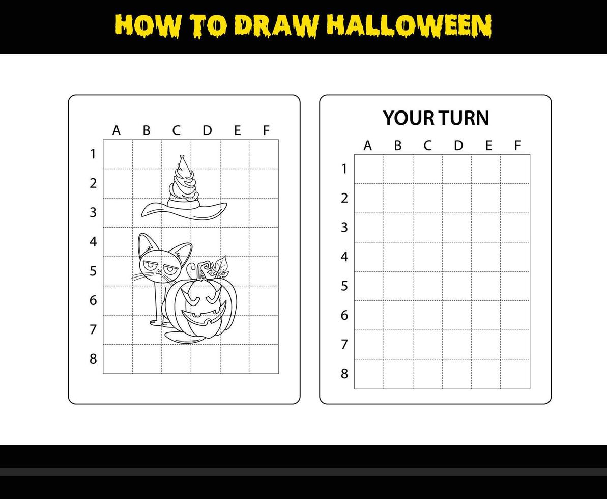 How to draw Halloween for kids. Halloween drawing skill coloring page for kids. vector