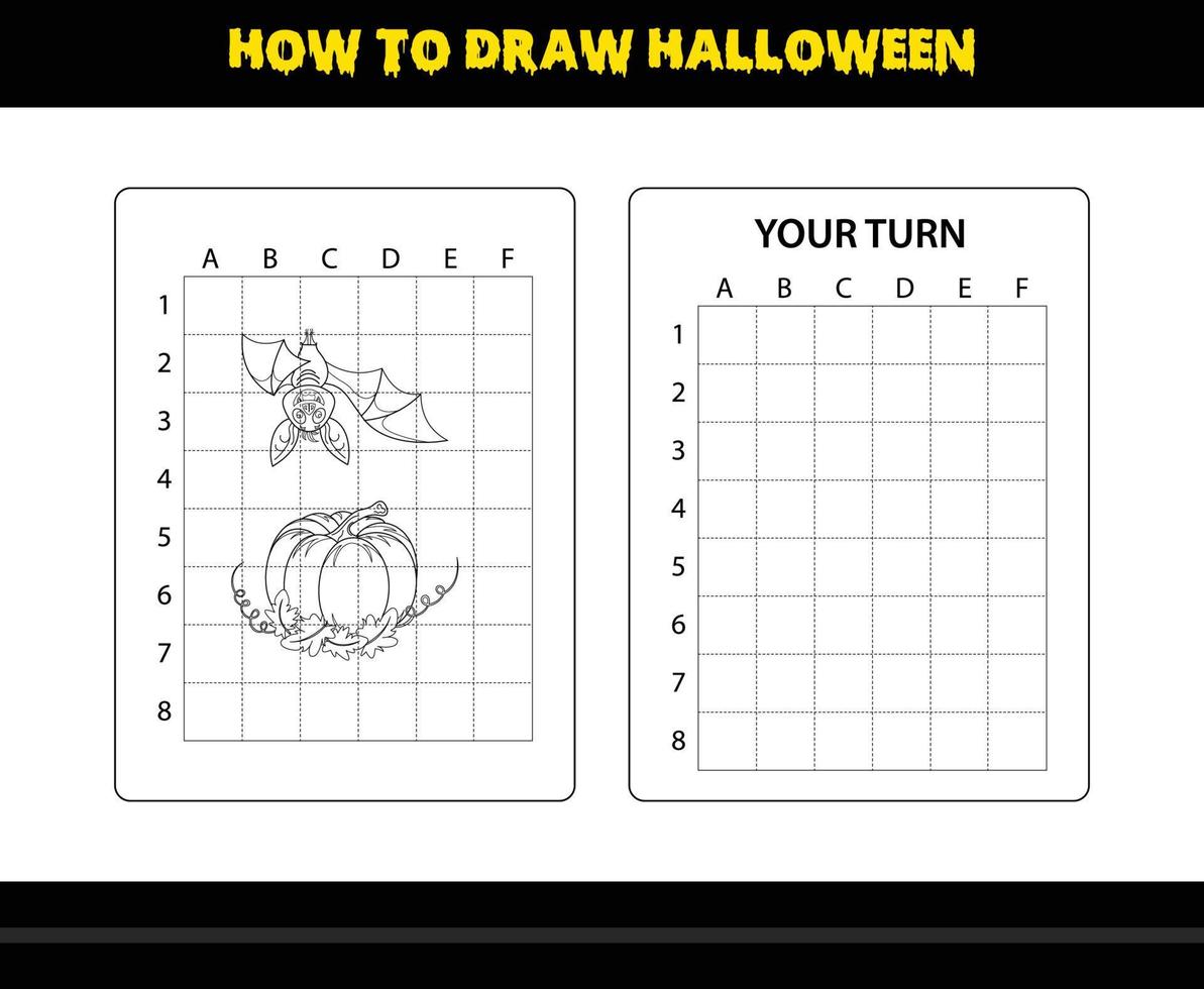 How to draw Halloween for kids. Halloween drawing skill coloring page for kids. vector
