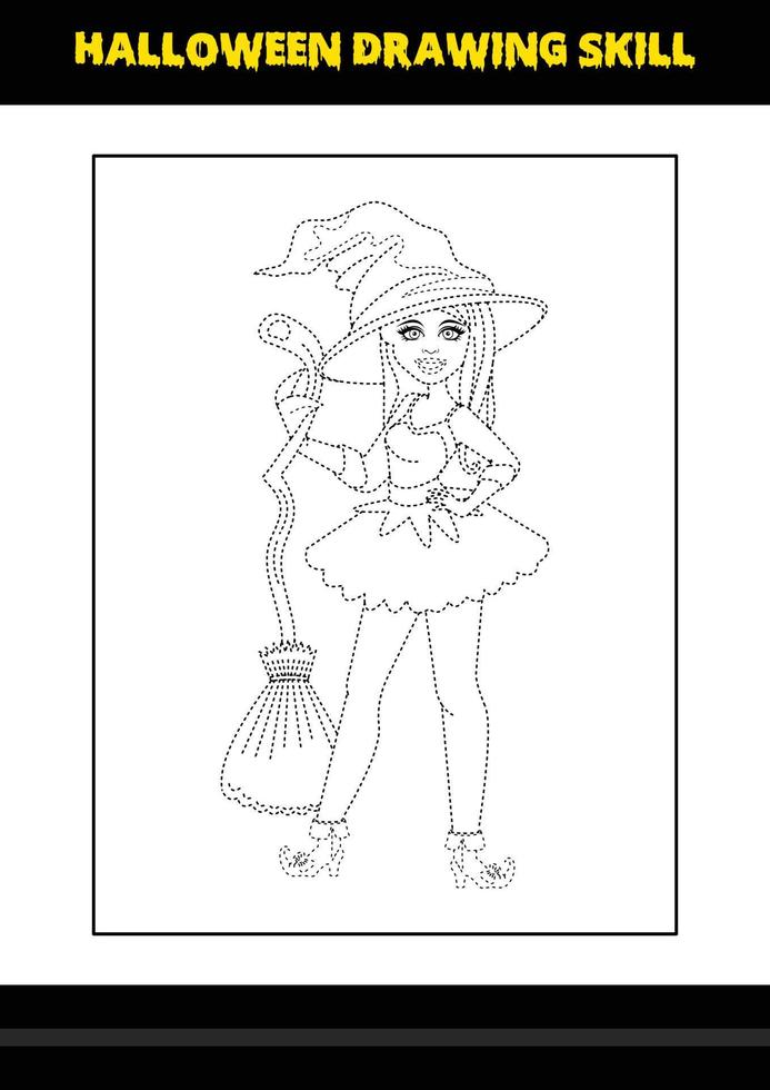 Halloween drawing skill for kids. Halloween drawing skill coloring page for kids. vector