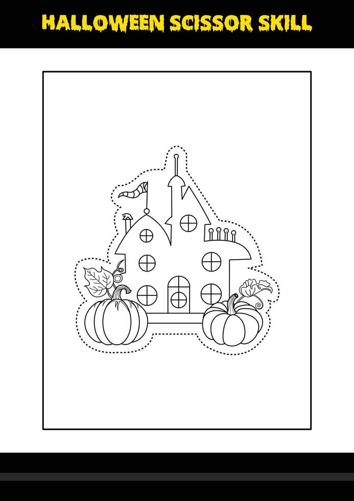 Halloween scissor skill for kids. Halloween scissor skill coloring page for kids. vector