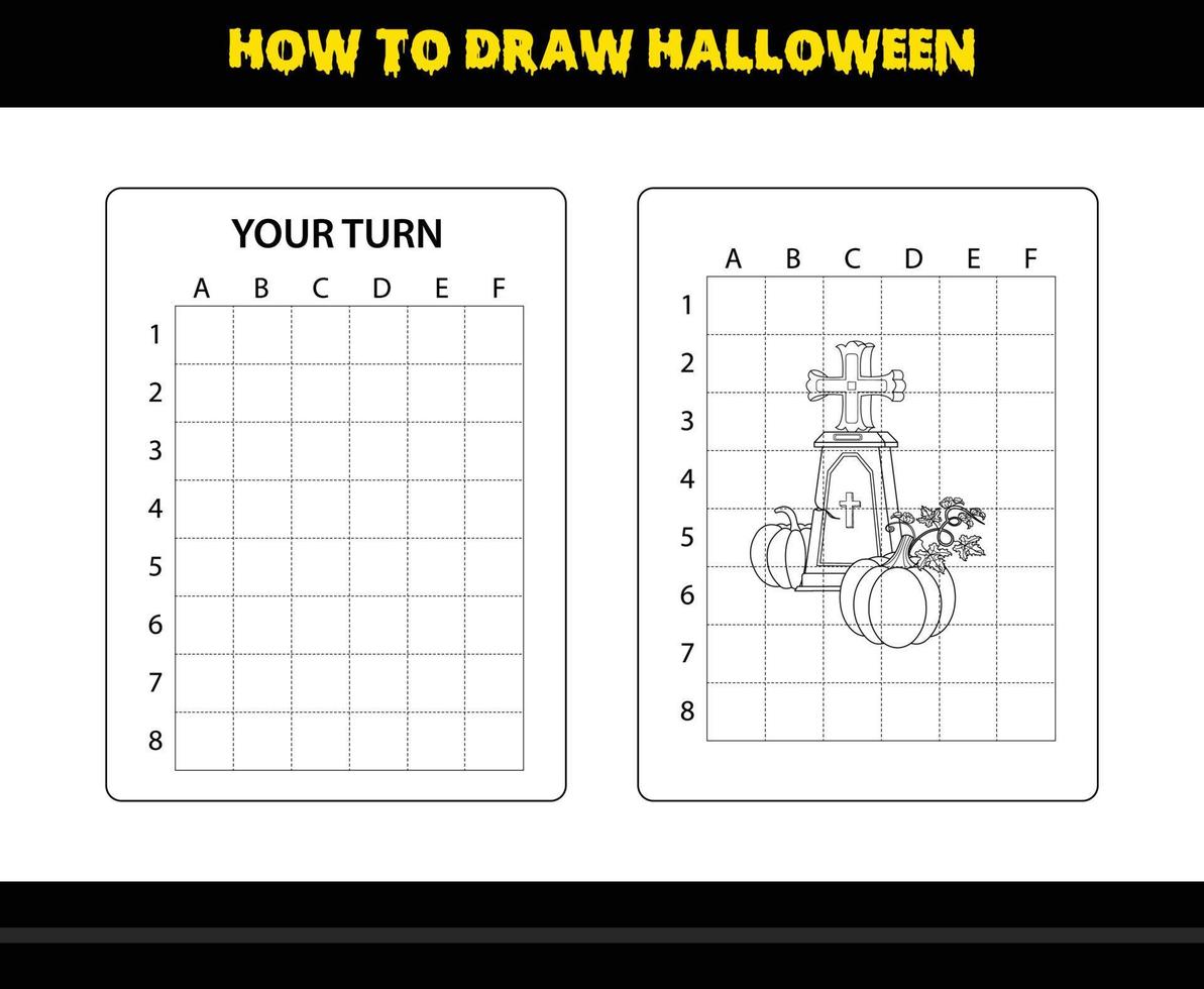 How to draw Halloween for kids. Halloween drawing skill coloring page for kids. vector