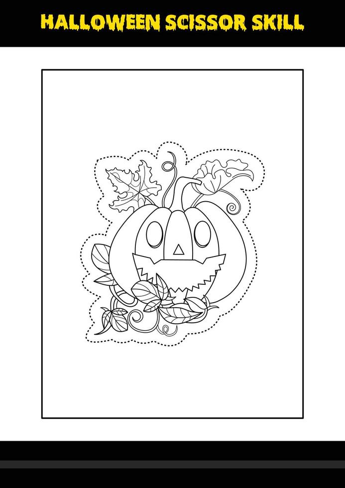 Halloween scissor skill for kids. Halloween scissor skill coloring page for kids. vector