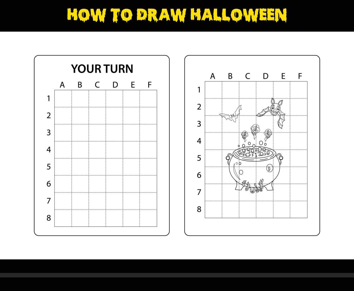 How to draw Halloween for kids. Halloween drawing skill coloring page for kids. vector