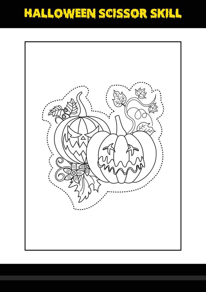 Halloween scissor skill for kids. Halloween scissor skill coloring page for kids. vector