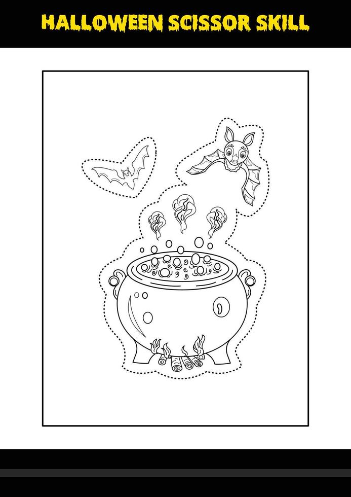 Halloween scissor skill for kids. Halloween scissor skill coloring page for kids. vector