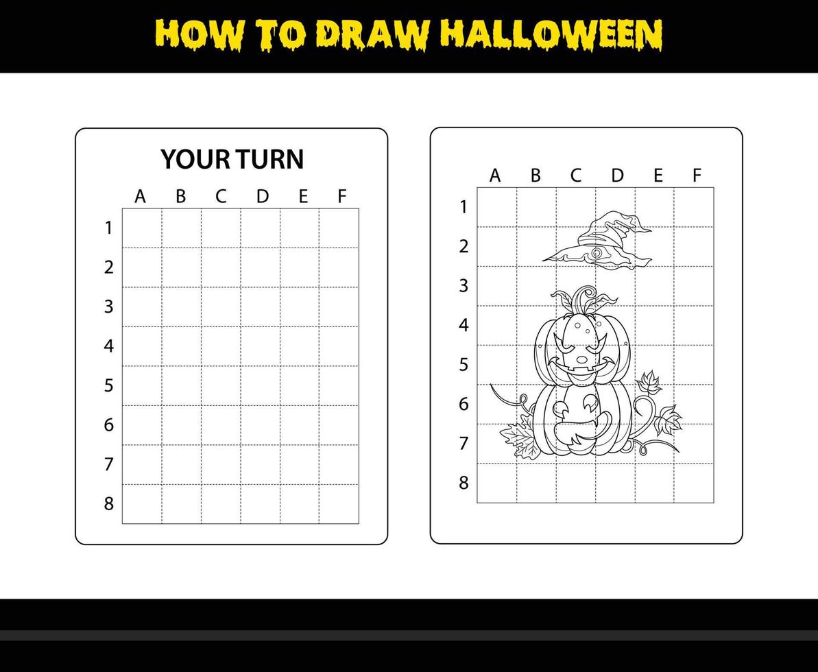 How to draw Halloween for kids. Halloween drawing skill coloring page for kids. vector