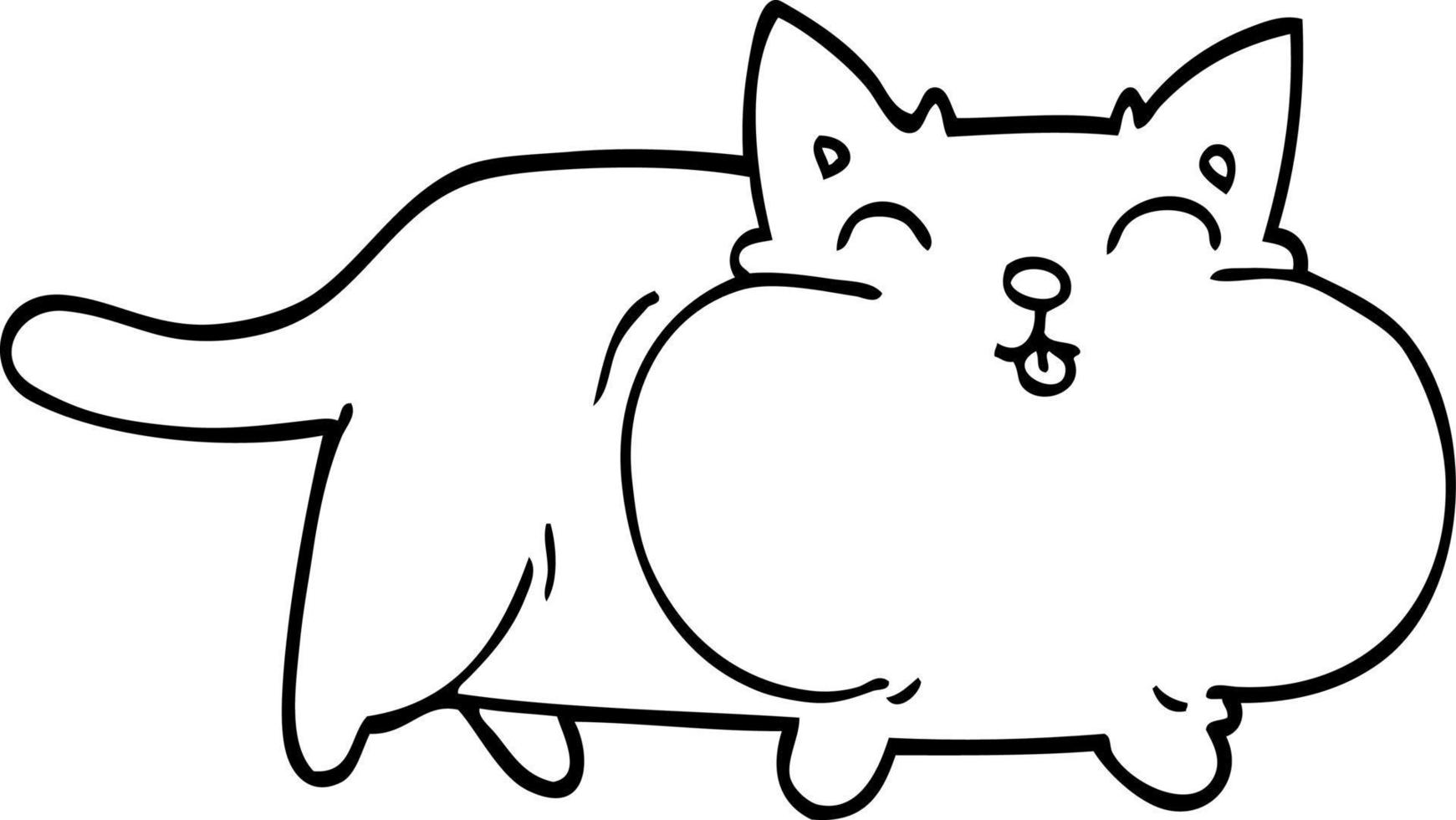 line drawing cartoon fat cat vector