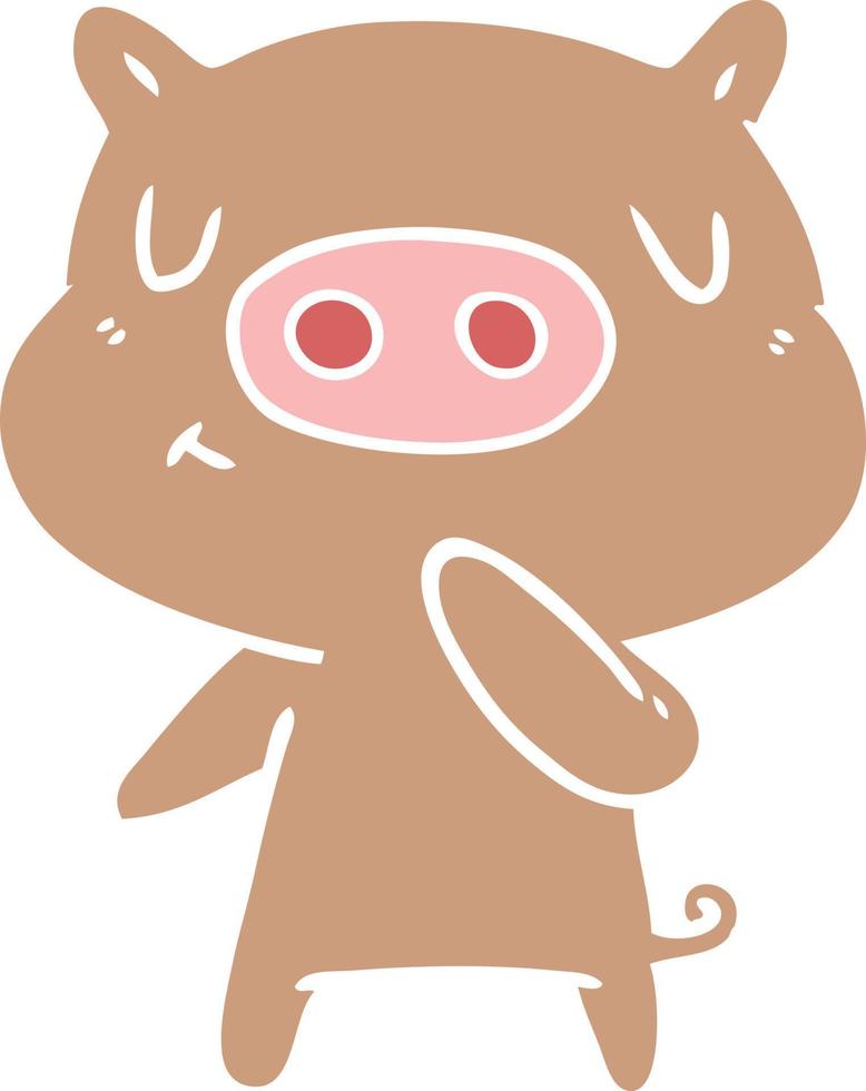 flat color style cartoon content pig vector