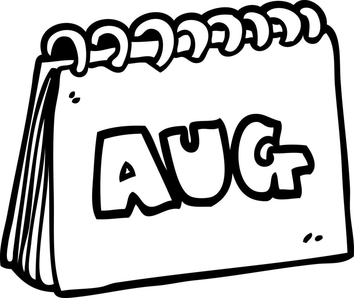 line drawing cartoon calendar showing month of august vector