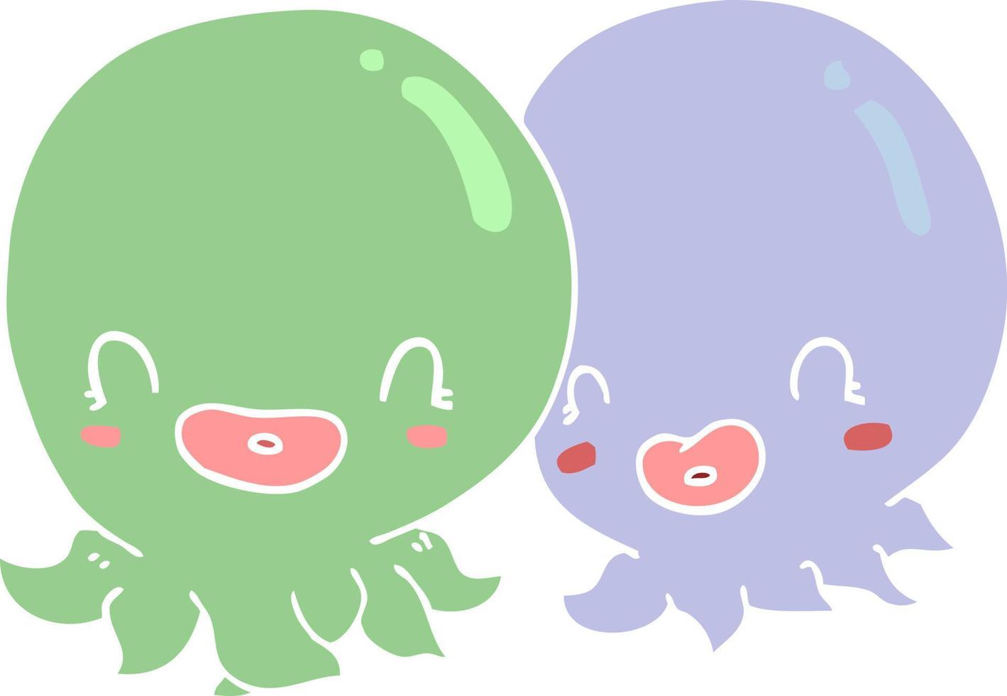 two flat color style cartoon octopi vector