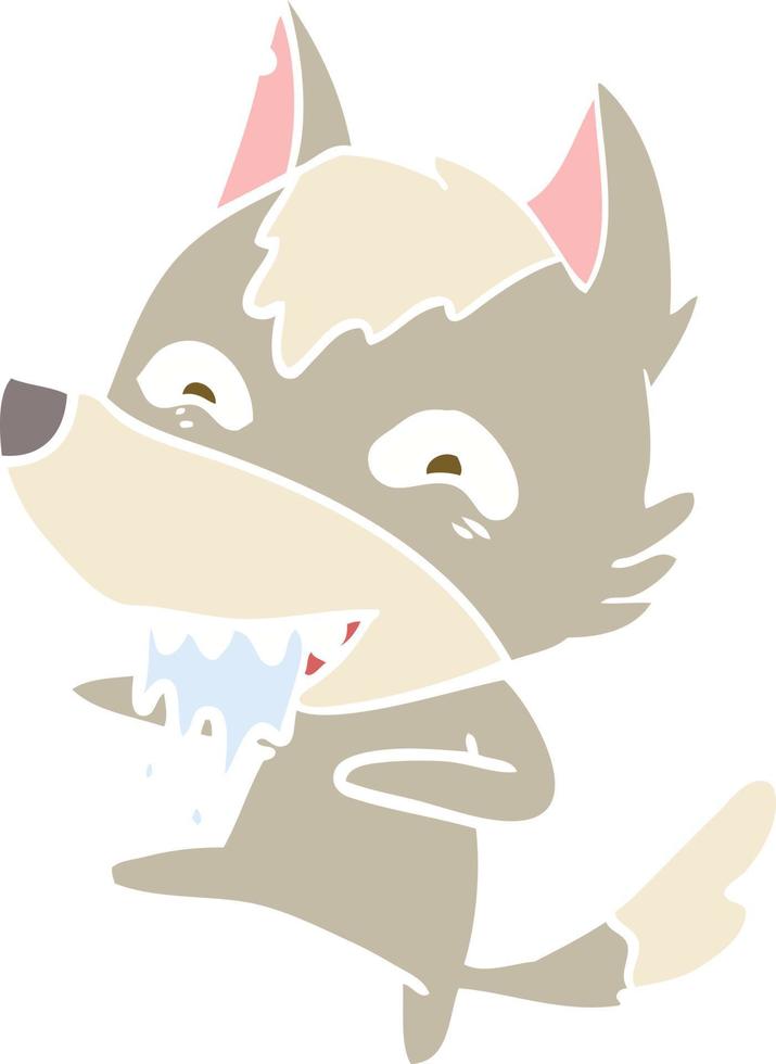 flat color style cartoon hungry wolf vector