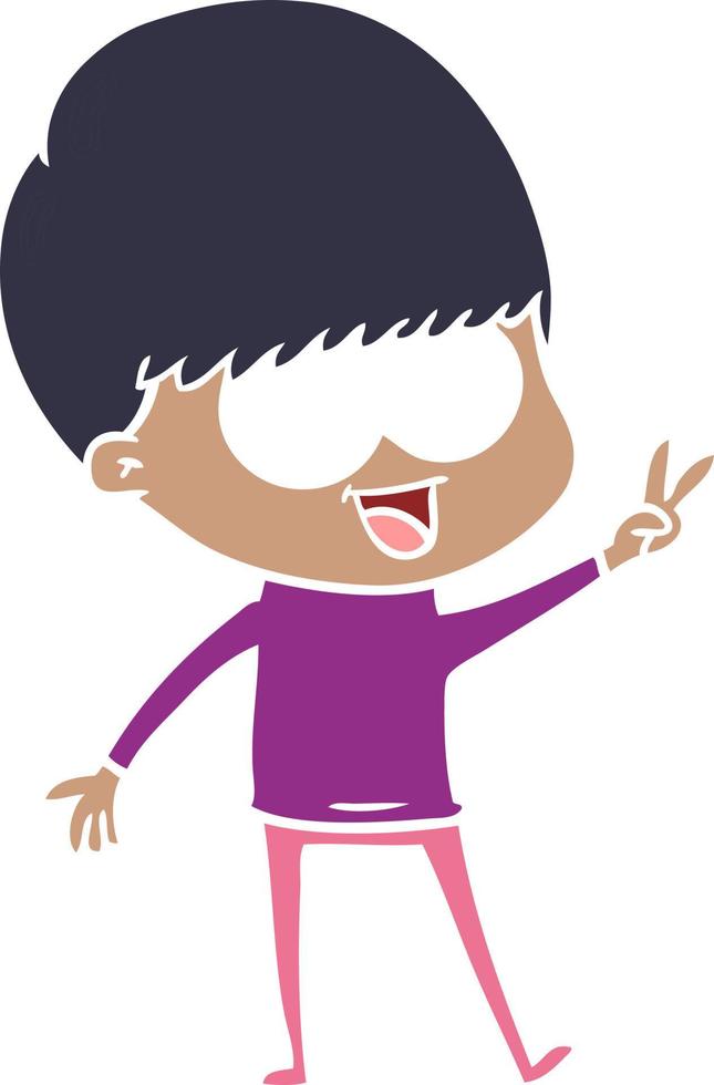 happy flat color style cartoon boy waving vector