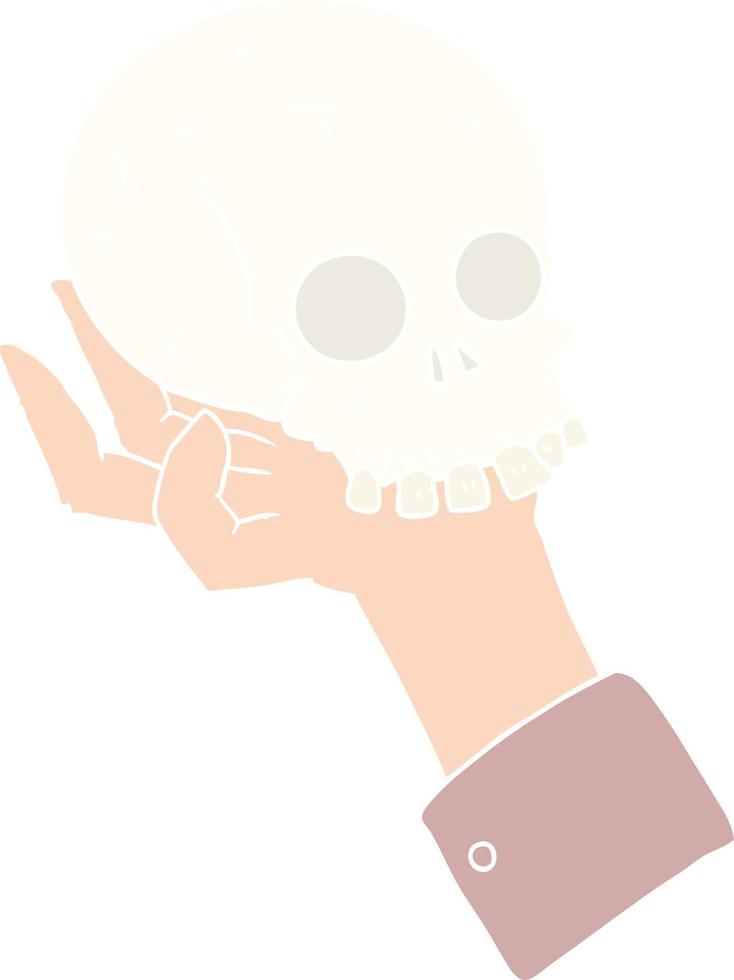 flat color style cartoon hand holding skull vector