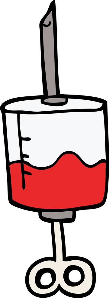 cartoon doodle of blood filled syringe vector
