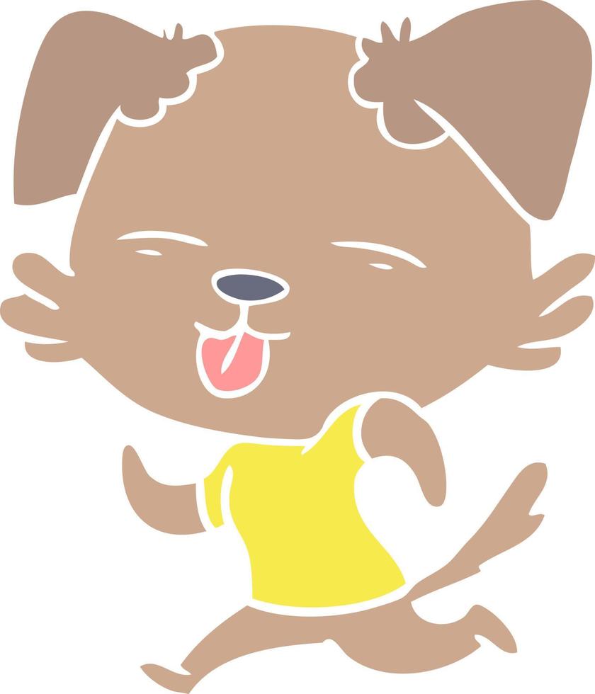 flat color style cartoon running dog sticking out tongue vector