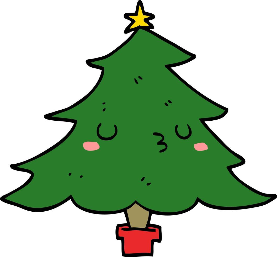 lindo árbol de navidad de dibujos animados vector