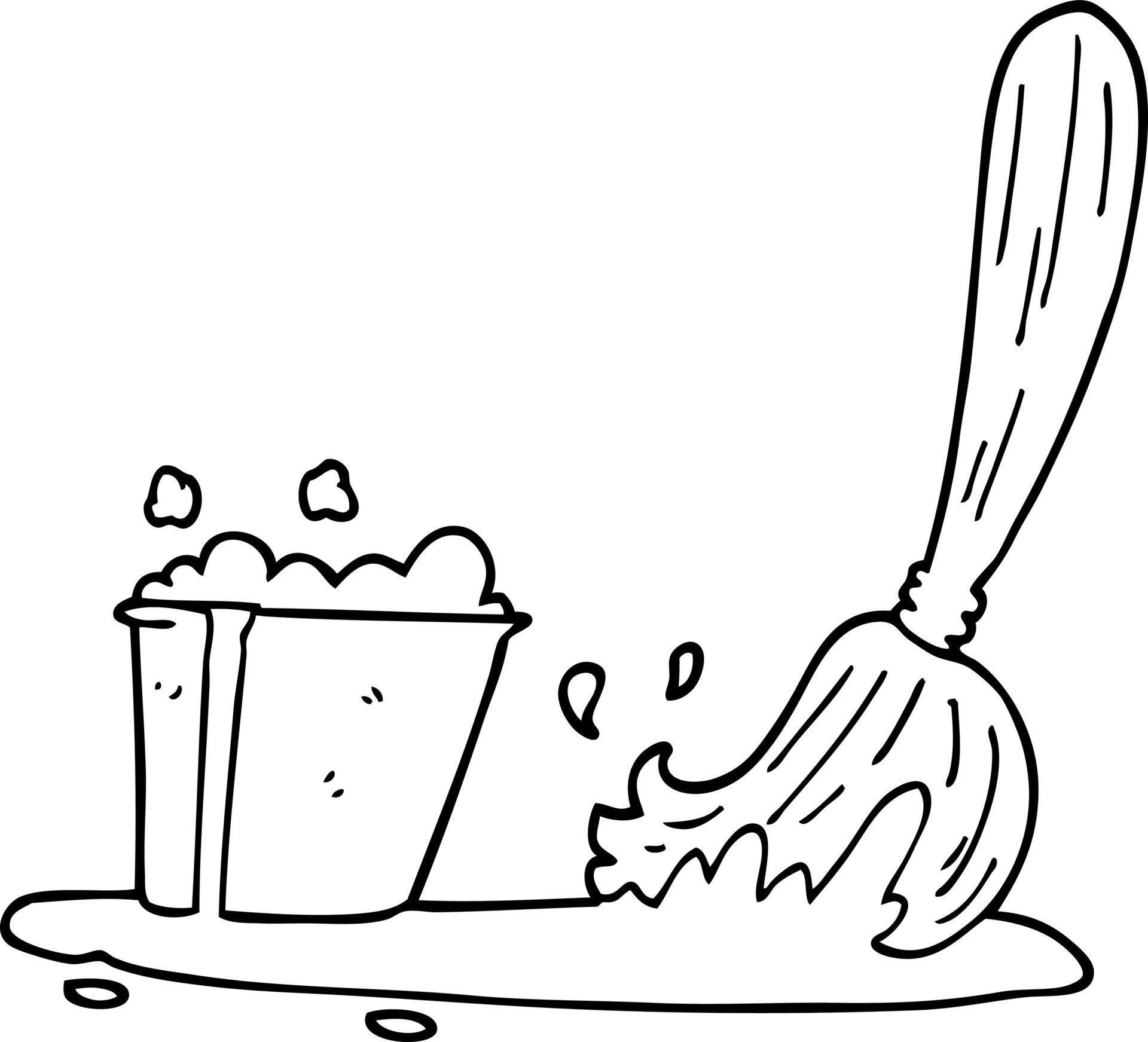line drawing cartoon bucket and mop 12136993 Vector Art at Vecteezy