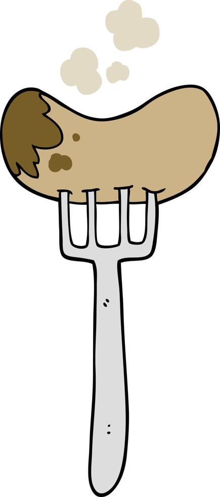 cartoon sausage and fork vector