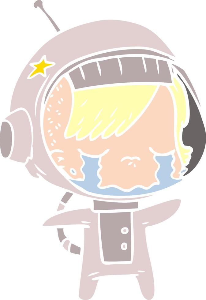 niña astronauta llorando de dibujos animados de estilo de color plano vector