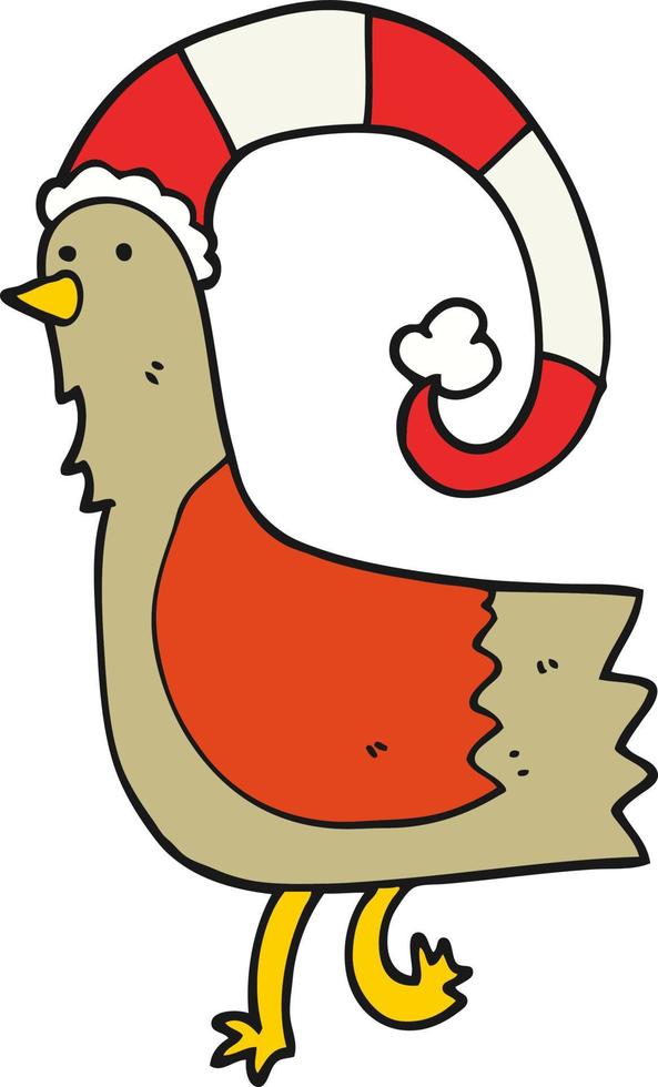 cartoon chicken in funny christmas hat vector
